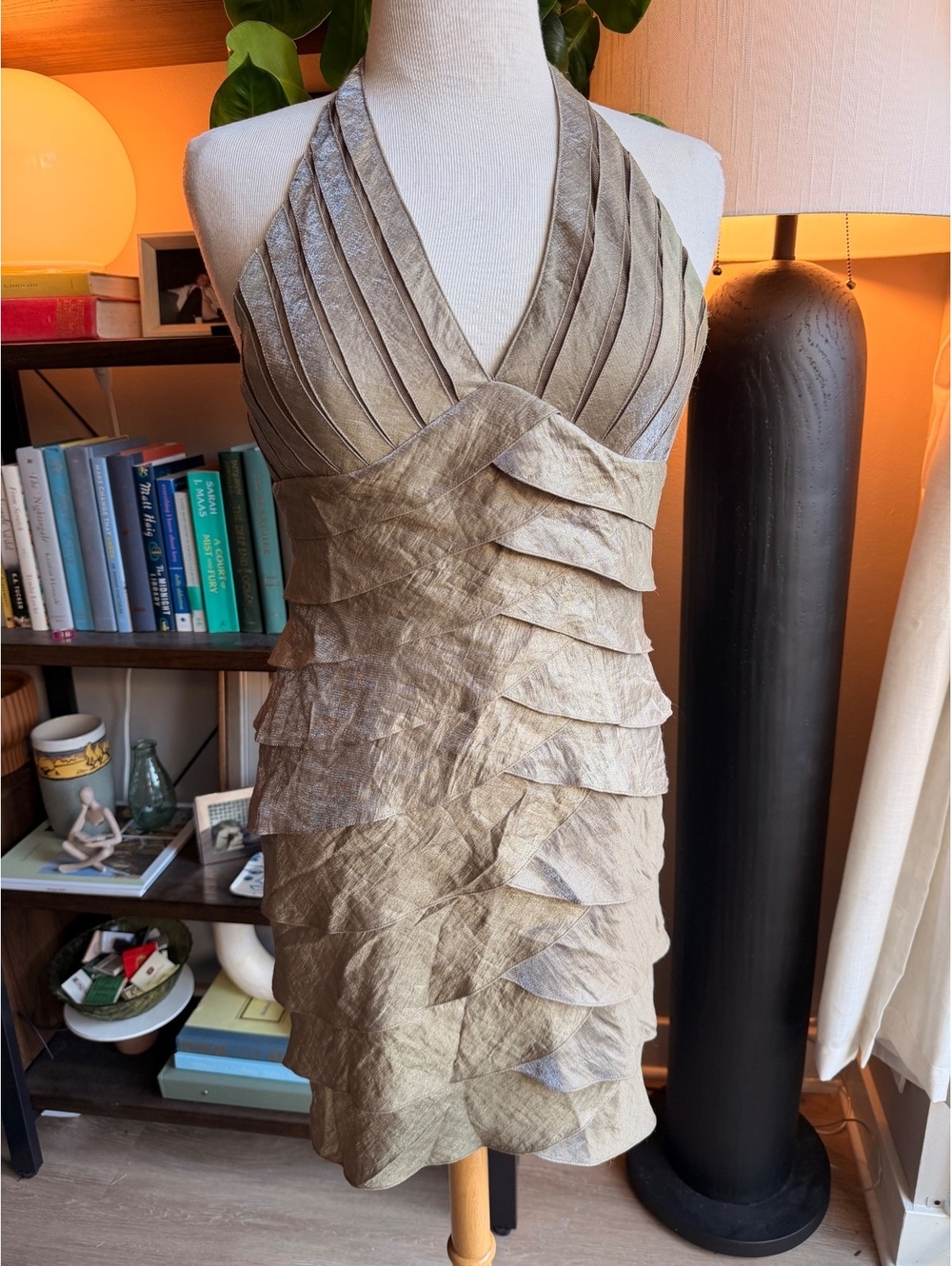 Y2K Vintage Cache Halter Neck Ruffle Mini Dress Size 2